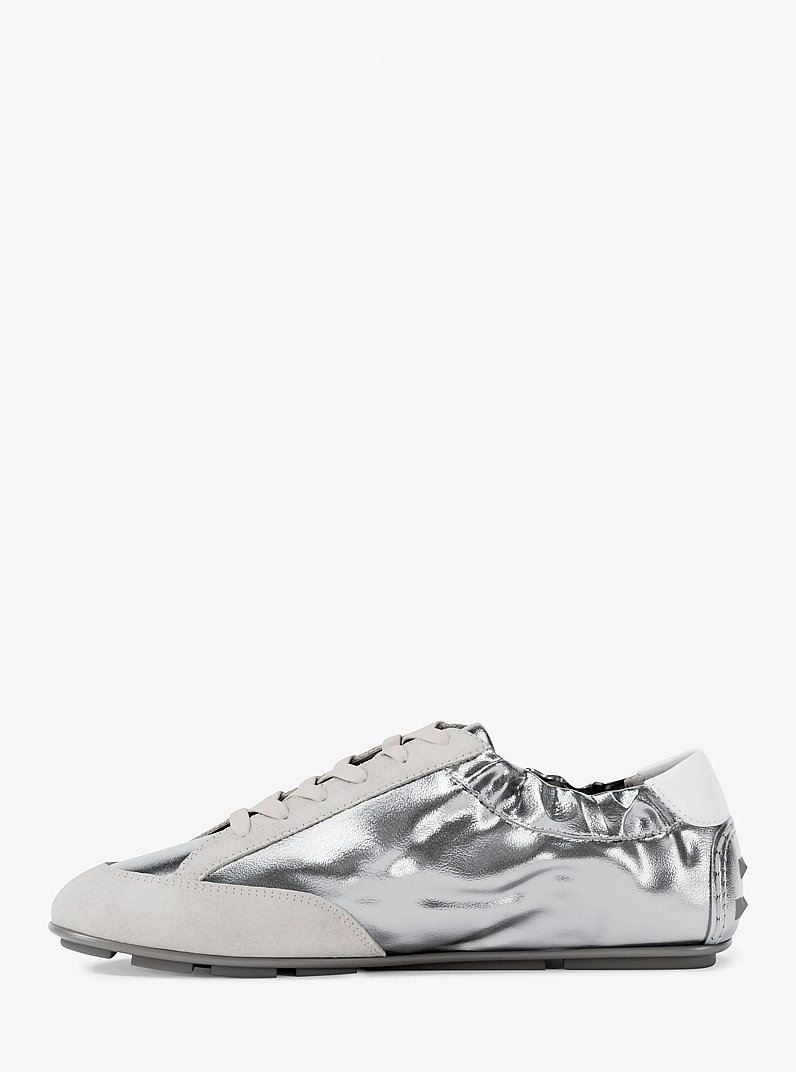 Susie Metallic Leather Trainer in SILVER | Michael Kors