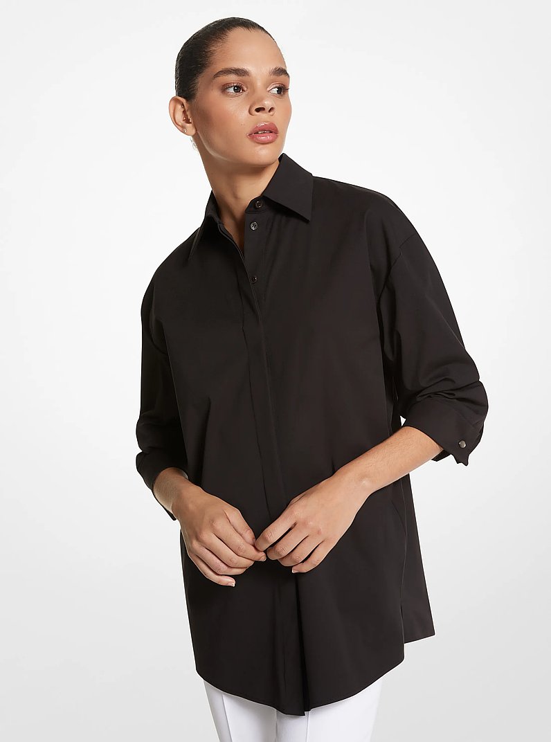Organic Stretch Cotton Poplin Shirt in BLACK | Michael Kors