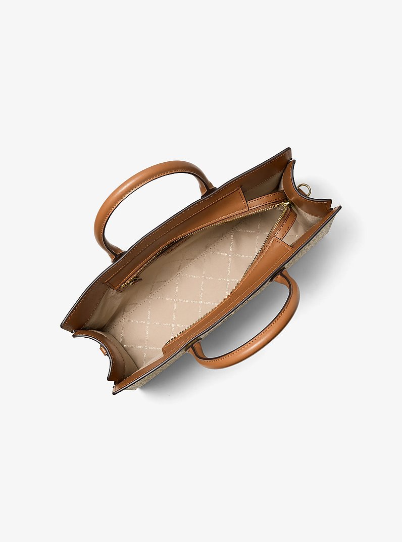 Scarlett Medium Signature Logo Satchel in VANILLA/ACORN | Michael Kors