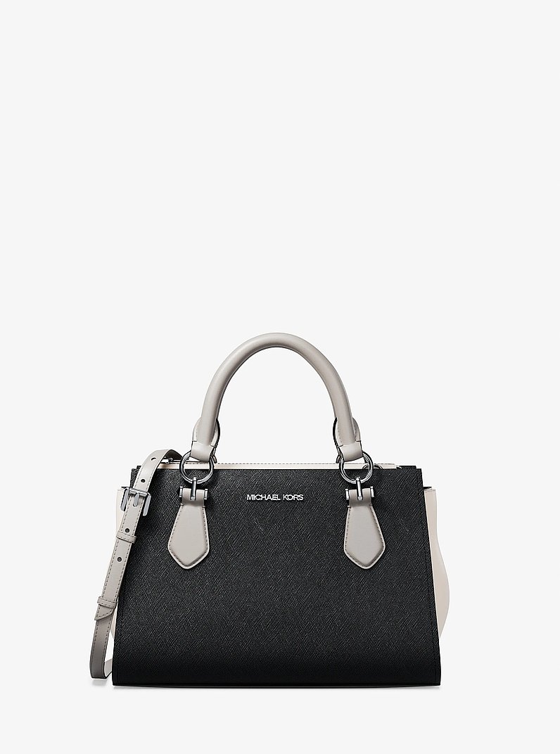 Marilyn Small Color-Block Saffiano Leather Messenger Bag in BLACK