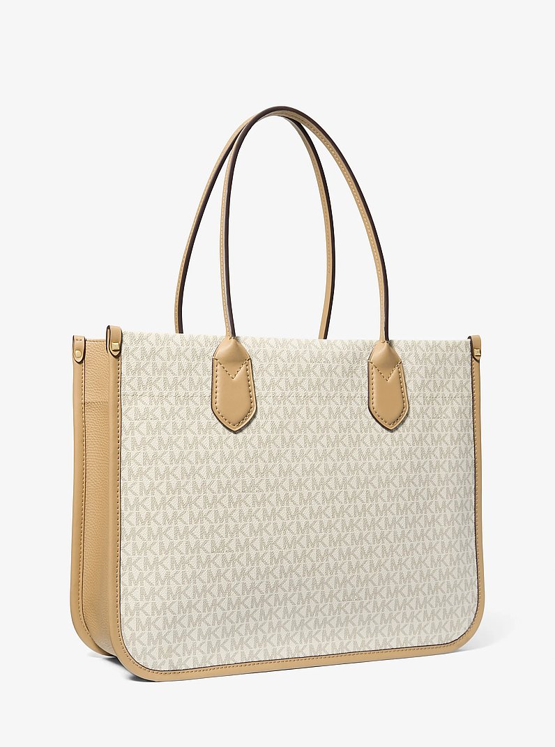 Heidi Large Stripe Signature Logo Tote Bag in VANILLA COMBO | Michael Kors