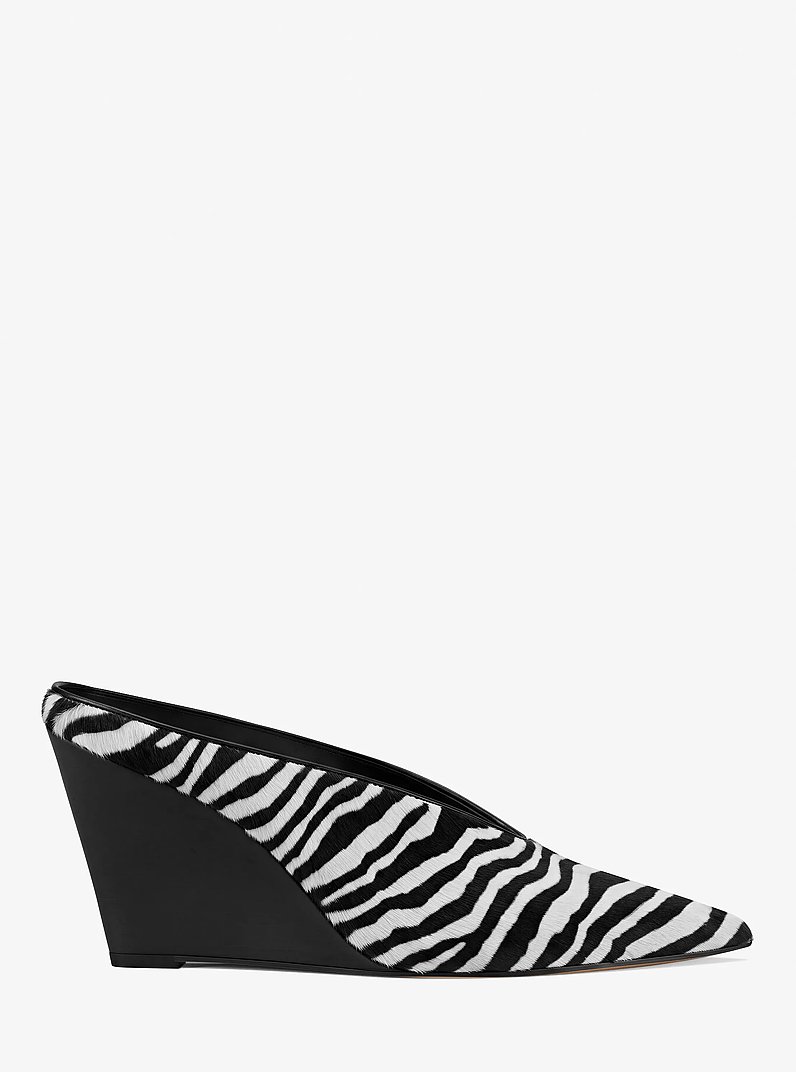 Xandra Zebra Print Calf Hair Wedge Mule in BLACK COMBO | Michael Kors