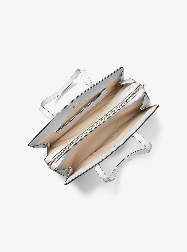 Laila Medium Leather Tote Bag in OPTIC WHITE | Michael Kors