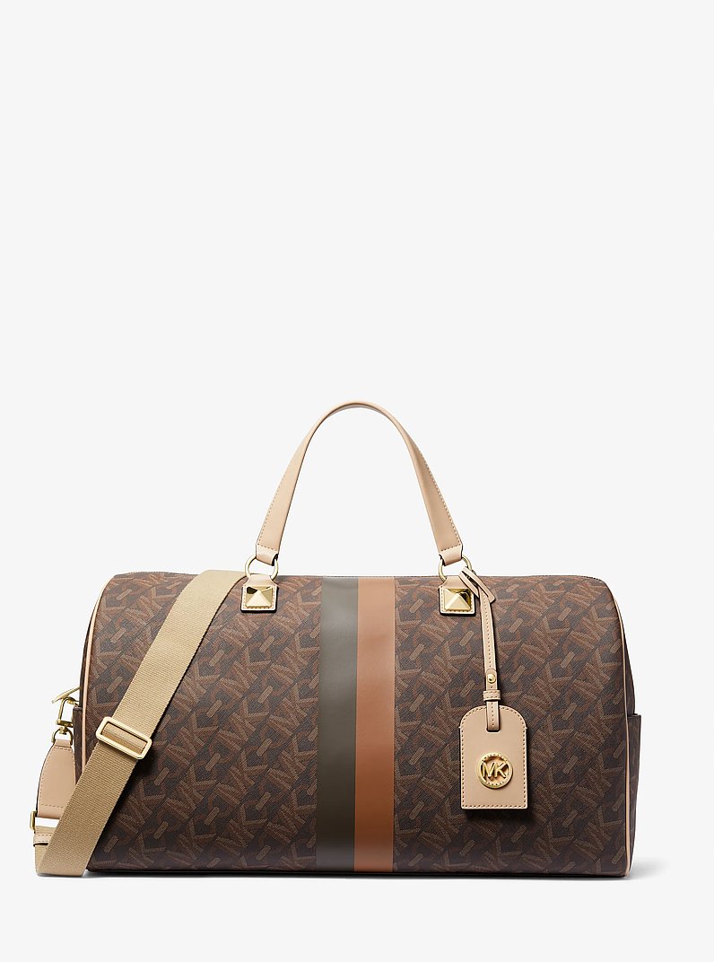 Grayson Extra-Large Empire Signature Logo Stripe Weekender Bag in BROWN | Michael Kors