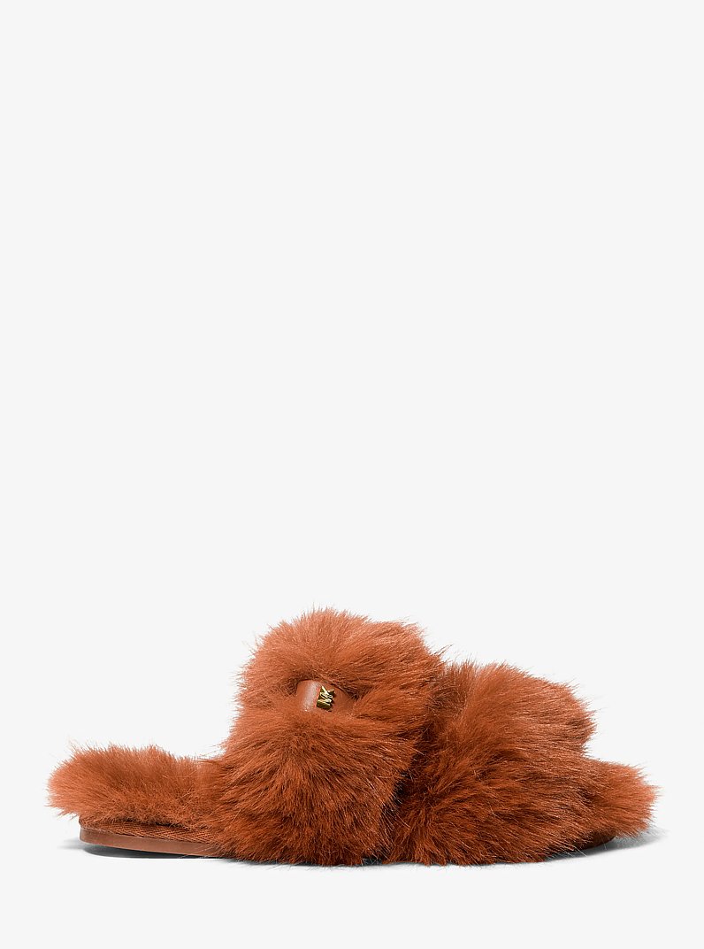 Tula Faux Fur Slide in LUGGAGE | Michael Kors