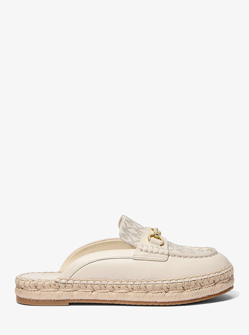 Carson Leather and Signature Logo Espadrille Mule in VANILLA