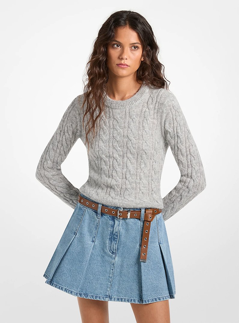 Cable Knit Nylon and Alpaca Blend Sweater in PEARL GREY | Michael Kors