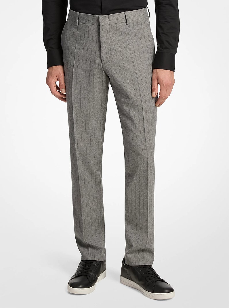 Pantal&oacute;n slim-fit de mezcla de lana el&aacute;stica con raya diplom&aacute;tica in GRIS P&Aacute;LIDO | Michael Kors