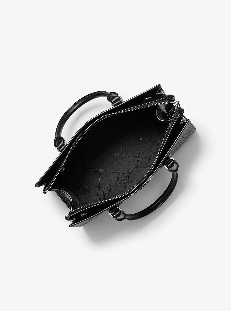 Sheila Medium Signature Logo and Metallic Satchel in BLACK | Michael Kors