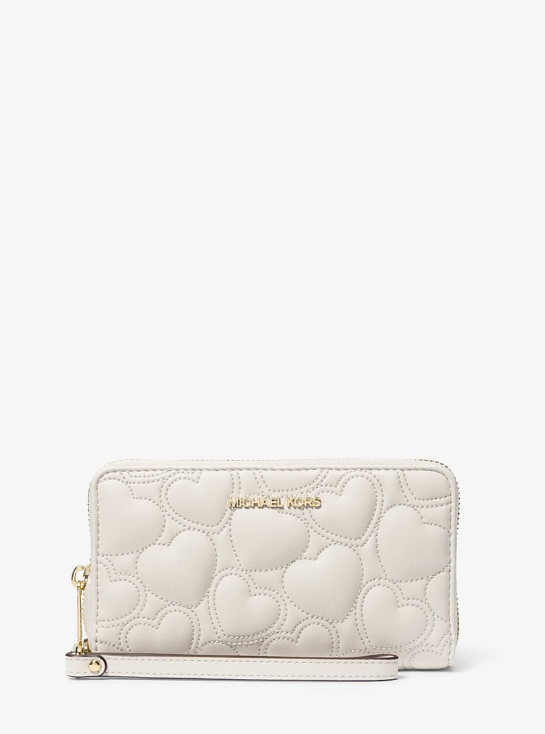 Jet Set Large Heart Embroidered Smartphone Wristlet in POWDER