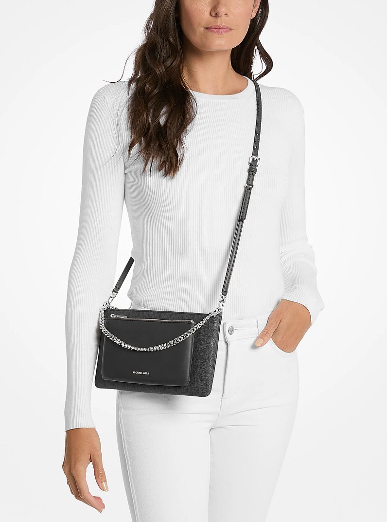 Jet Set Medium Signature Logo Convertible Crossbody Bag in BLACK | Michael Kors