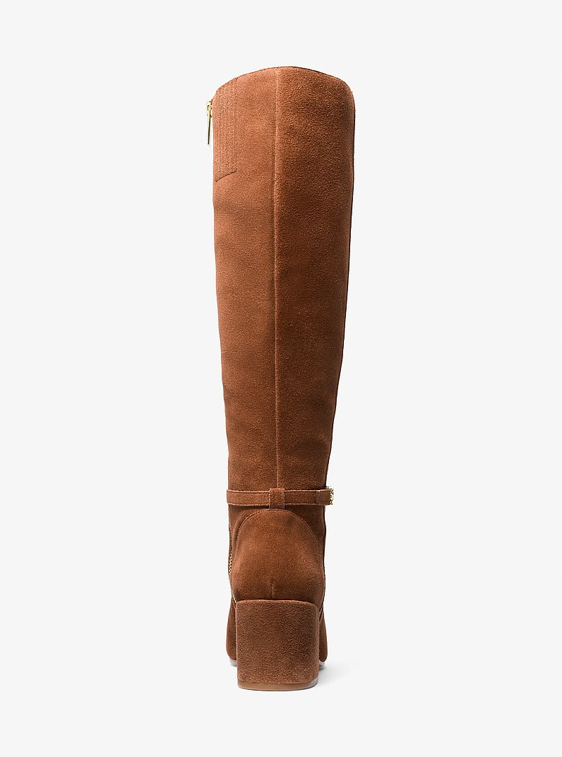 Ella Suede Wide Calf Block Heel Boot in LUGGAGE | Michael Kors
