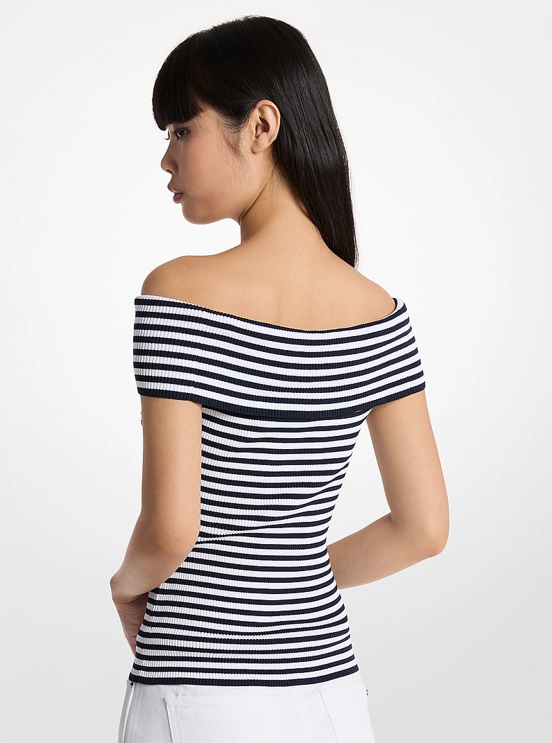 Striped Stretch Knit Off-The-Shoulder Top in MIDNIGHTBLUE | Michael Kors