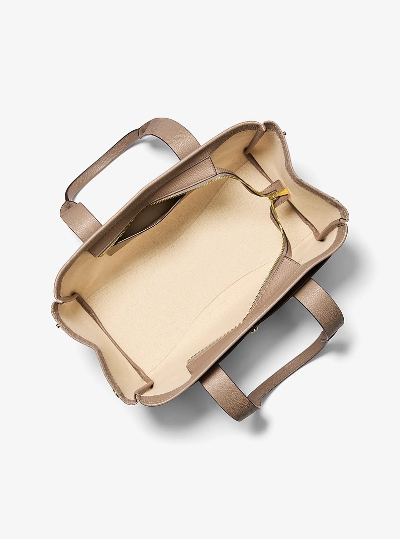 Romee Large Signature Logo and Leather Tote Bag in BIRCH | Michael Kors