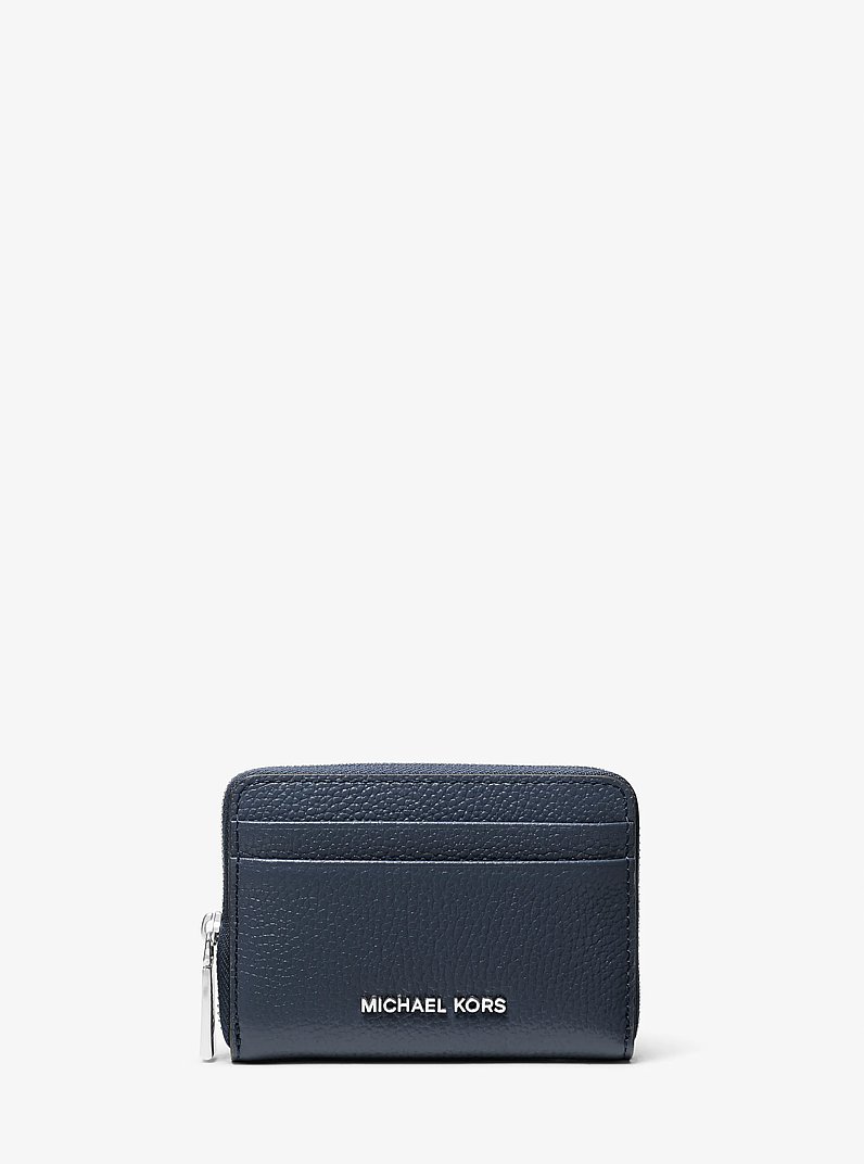 Jet Set Small Pebbled Leather Zip-Around Card Case in NAVY | Michael Kors