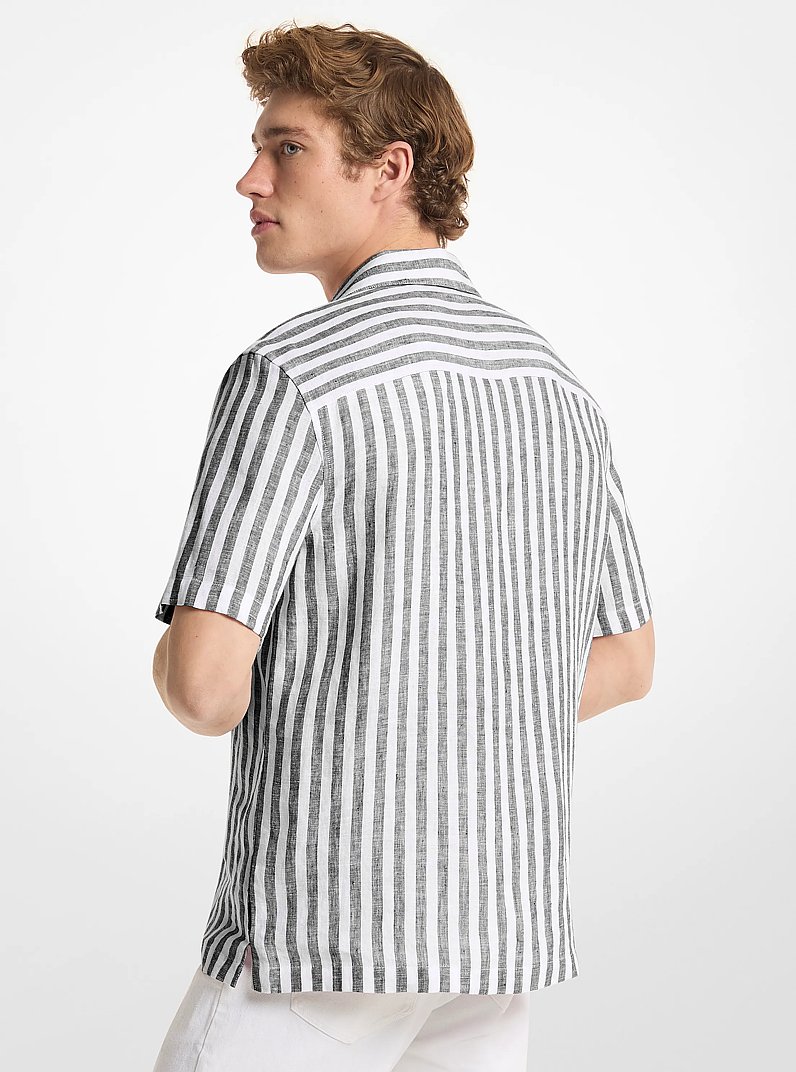 Chemise Camp en lin &agrave; rayures in NOIR | Michael Kors