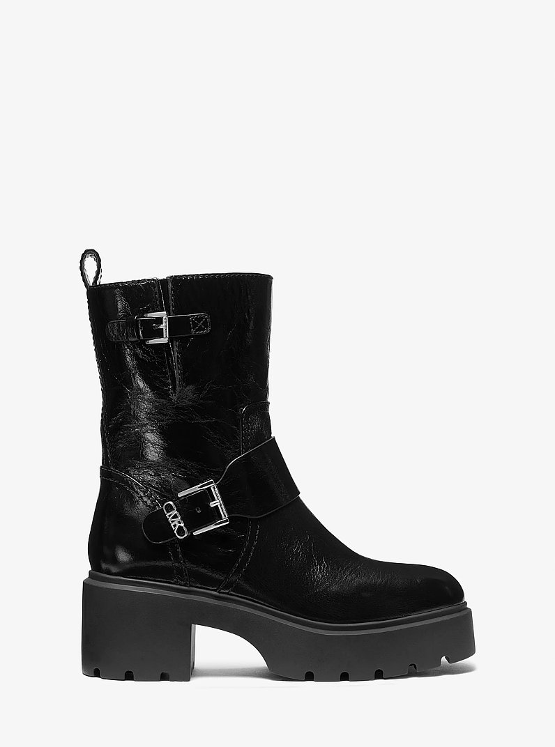 Perry Crinkled Patent Leather Boot in BLACK | Michael Kors