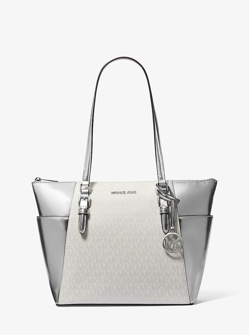 Bolso de mano Charlotte grande con logotipo exclusivo met&aacute;lico in PLATEADO | Michael Kors