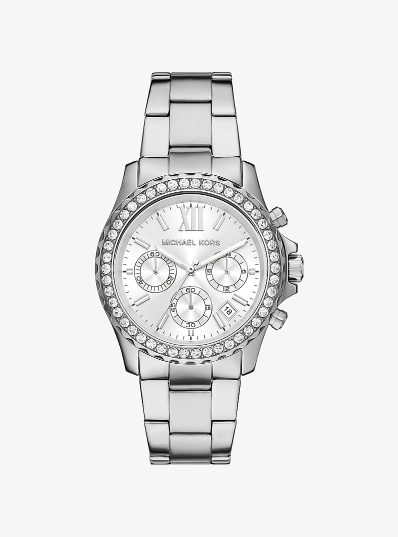 Oversized Everest Pav&eacute; Silver-Tone Watch in SILVER | Michael Kors