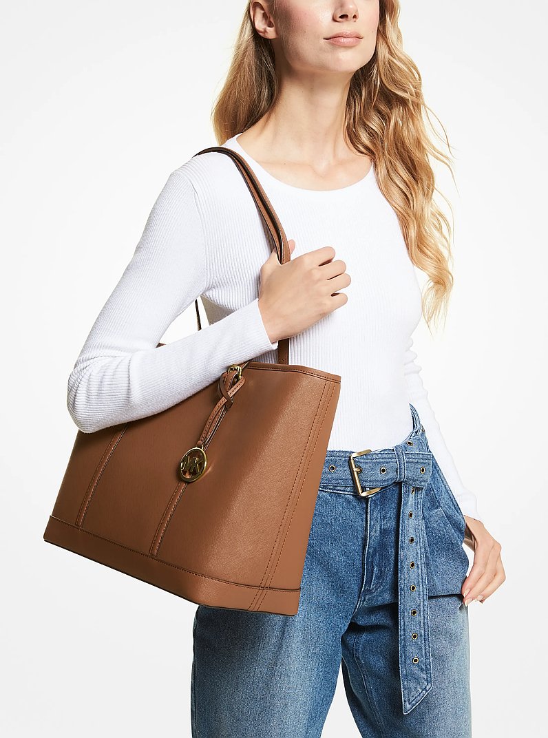 Jet Set Travel Large Saffiano Leather Tote Bag in LUGGAGE | Michael Kors