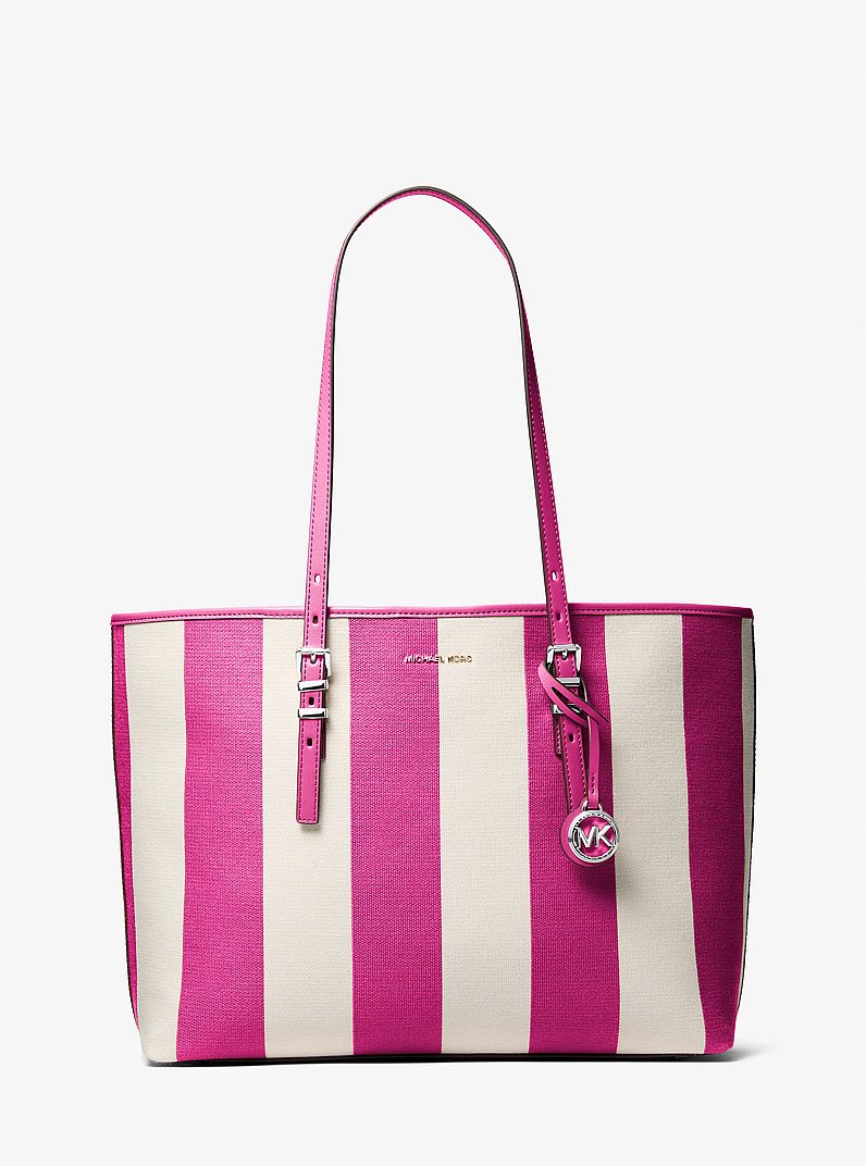 Quinn Large Striped Canvas Tote Bag in RASPBERRY | Michael Kors