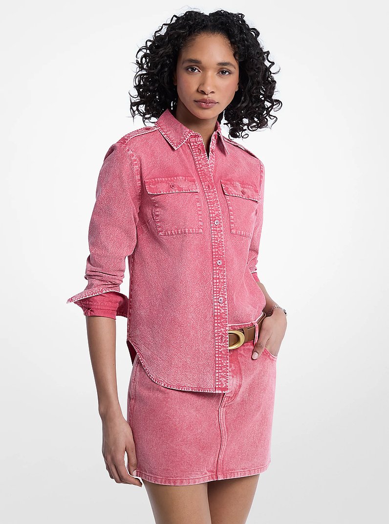 Garment-Dyed Denim Shirt in LT BERRY SORBET | Michael Kors