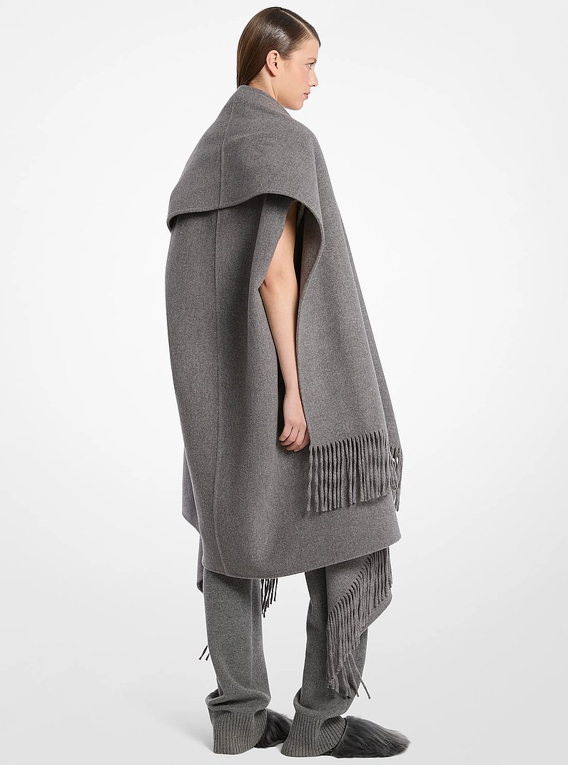 Double Faced Wool Fringed Clutch Coat in BANKER GREY | Michael Kors