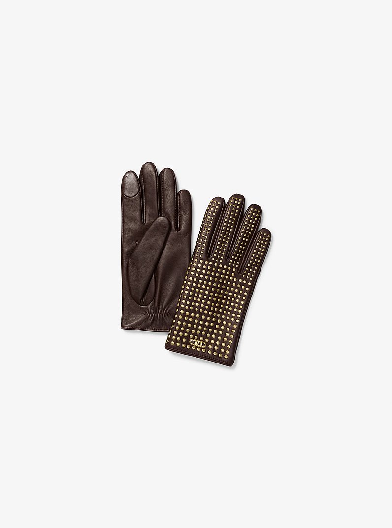 Gants en cuir clout&eacute; in CHOCOLAT | Michael Kors