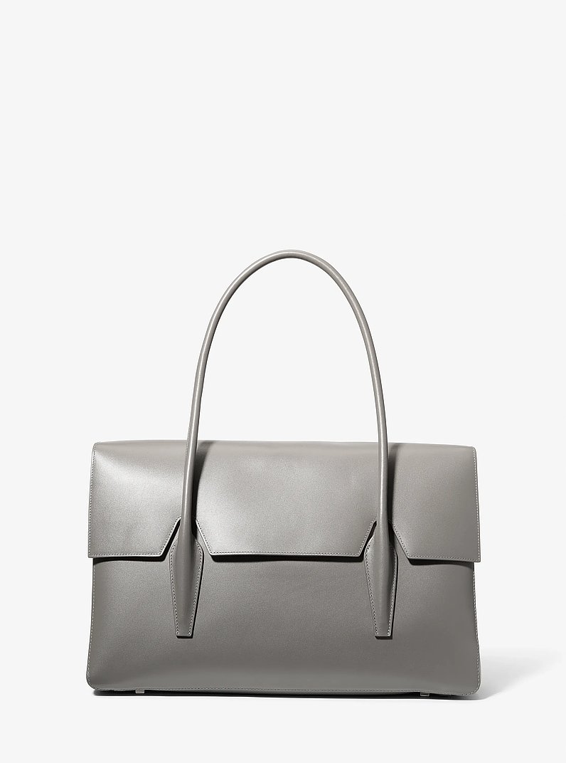 Natasha Large Leather Satchel in PEWTER | Michael Kors