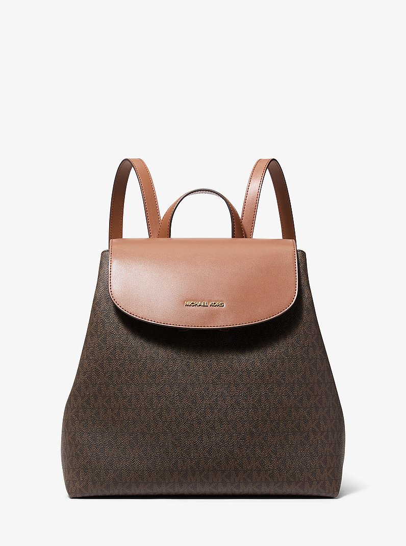 Maya Medium Signature Logo Backpack in BROWN | Michael Kors