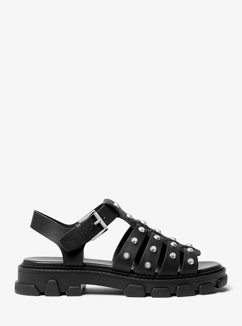 Jagger Studded Metallic Leather Sandal in BLACK | Michael Kors