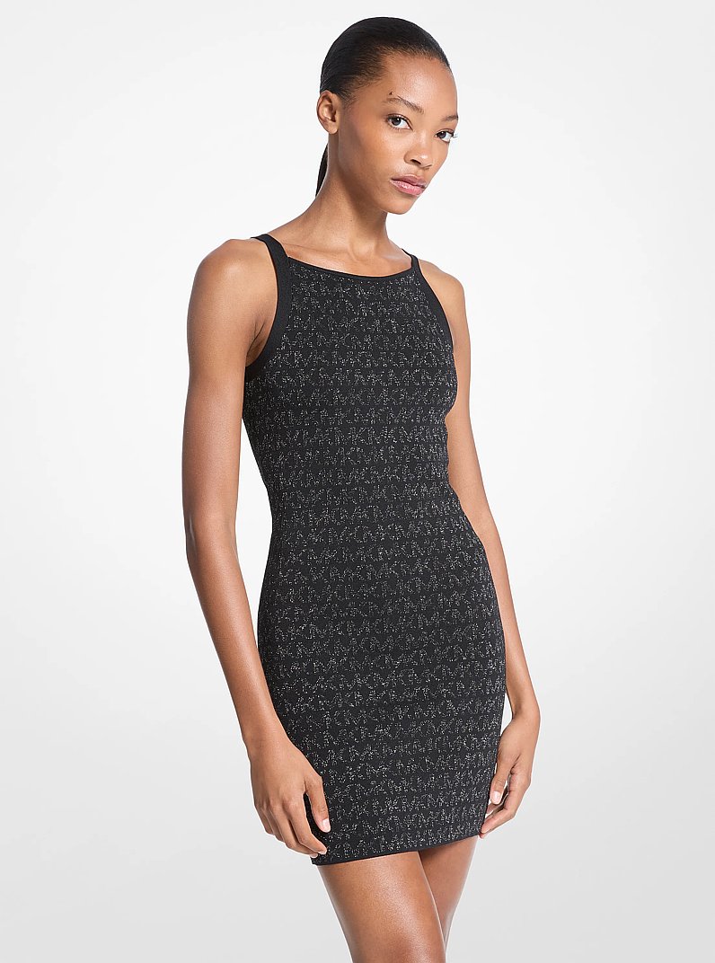 Metallic Logo Jacquard Tank Dress in BLACK/SILVER | Michael Kors