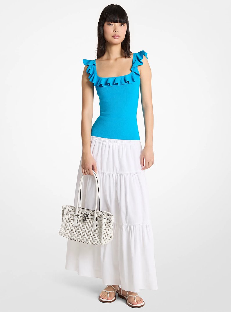 Ruffled Stretch Viscose Tank Top in MILOS BLUE | Michael Kors