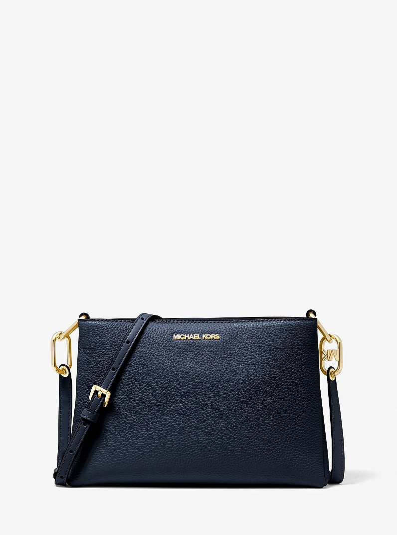 Trisha Medium Pebbled Leather Crossbody Bag in NAVY | Michael Kors