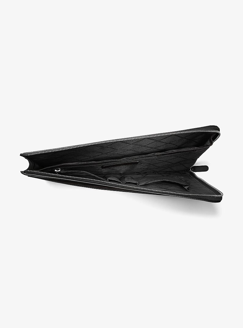 Hudson Crocodile Embossed Leather Laptop Case in BLACK | Michael Kors