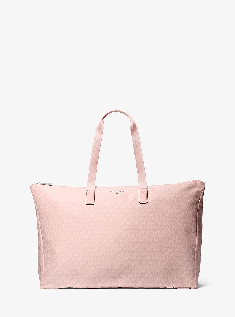 Jet Set Travel Large Signature Logo Print Woven Tote Bag in SMOKEY ROSE | Michael Kors
