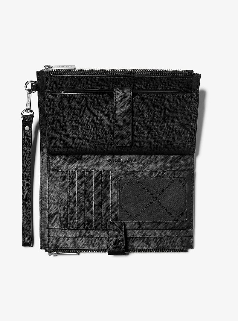 Jet Set Large Leather Smartphone Wristlet Wallet in BLACK | Michael Kors