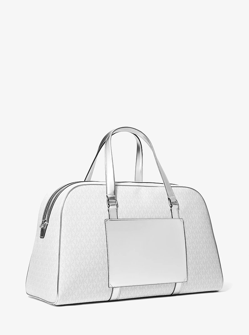 Jet Set Travel Extra-Large Striped Metallic Signature Logo Weekender Bag in OPTIC WHITE | Michael Kors