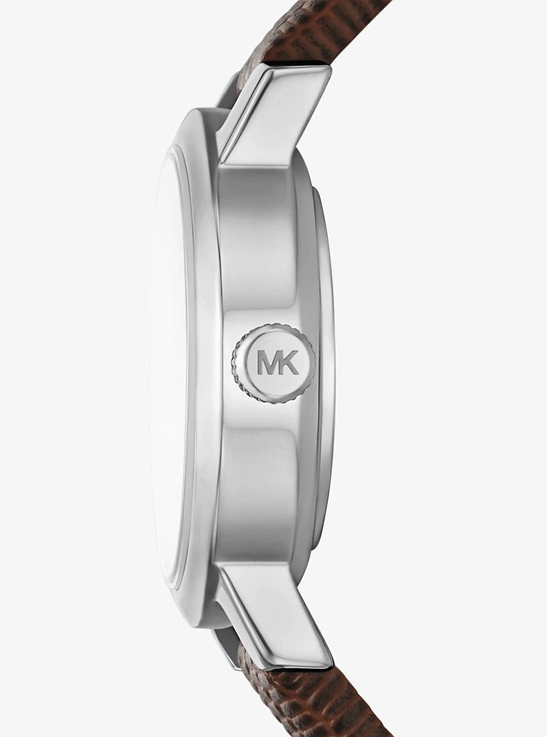 Petite montre Maude de ton argent et en cuir gaufr&eacute; &agrave; motif de l&eacute;zard in CHOCOLAT | Michael Kors