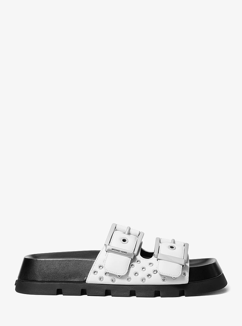 Colby Grommeted Leather Flat Sandal in OPTIC WHITE | Michael Kors