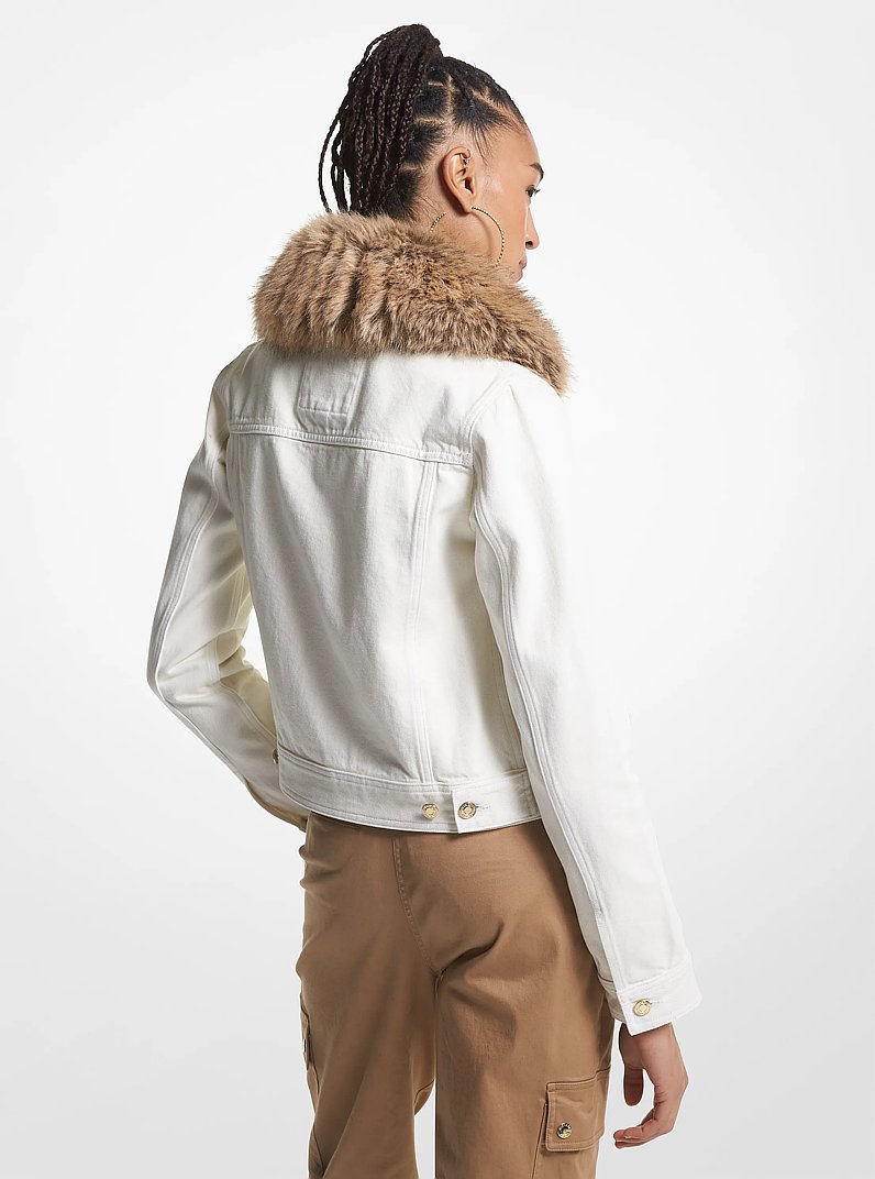 Faux Fur Trim Denim Utility Jacket in BONE | Michael Kors