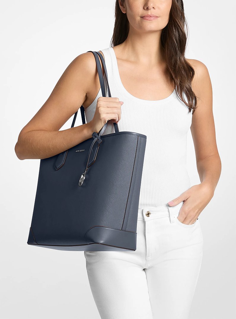Eva Large Saffiano Leather Tote Bag in NAVY | Michael Kors