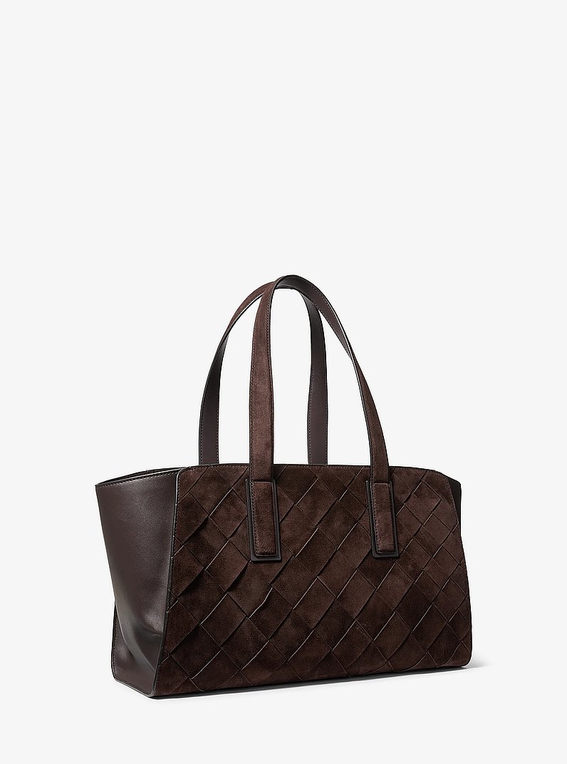 Hudson Woven Suede Tote Bag in CHOCOLATE | Michael Kors