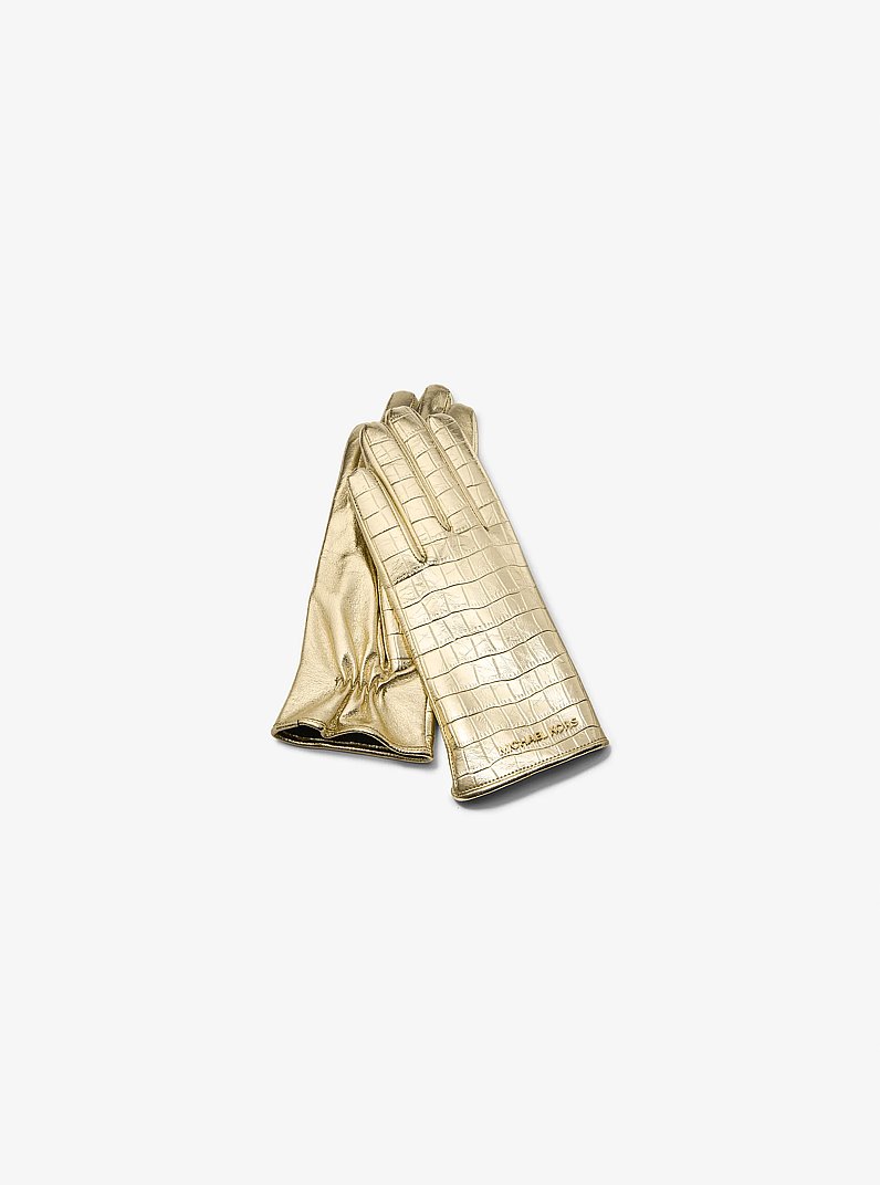 Gants m&eacute;tallis&eacute;s en cuir et gaufr&eacute; &agrave; motif de crocodile in OR | Michael Kors