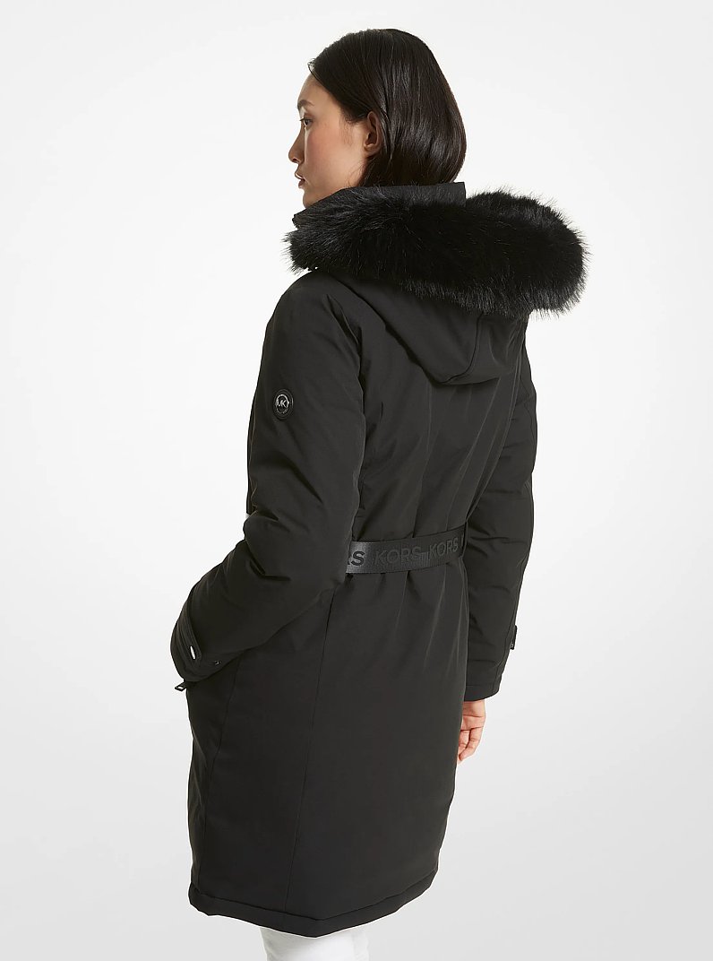 Geacă parka cu curea și ornament din blană artificială in NEGRU | Michael Kors