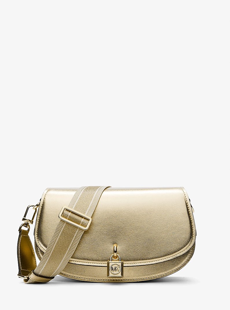 Bolso messenger Mila mediano de piel met&aacute;lica in DORADO P&Aacute;LIDO | Michael Kors