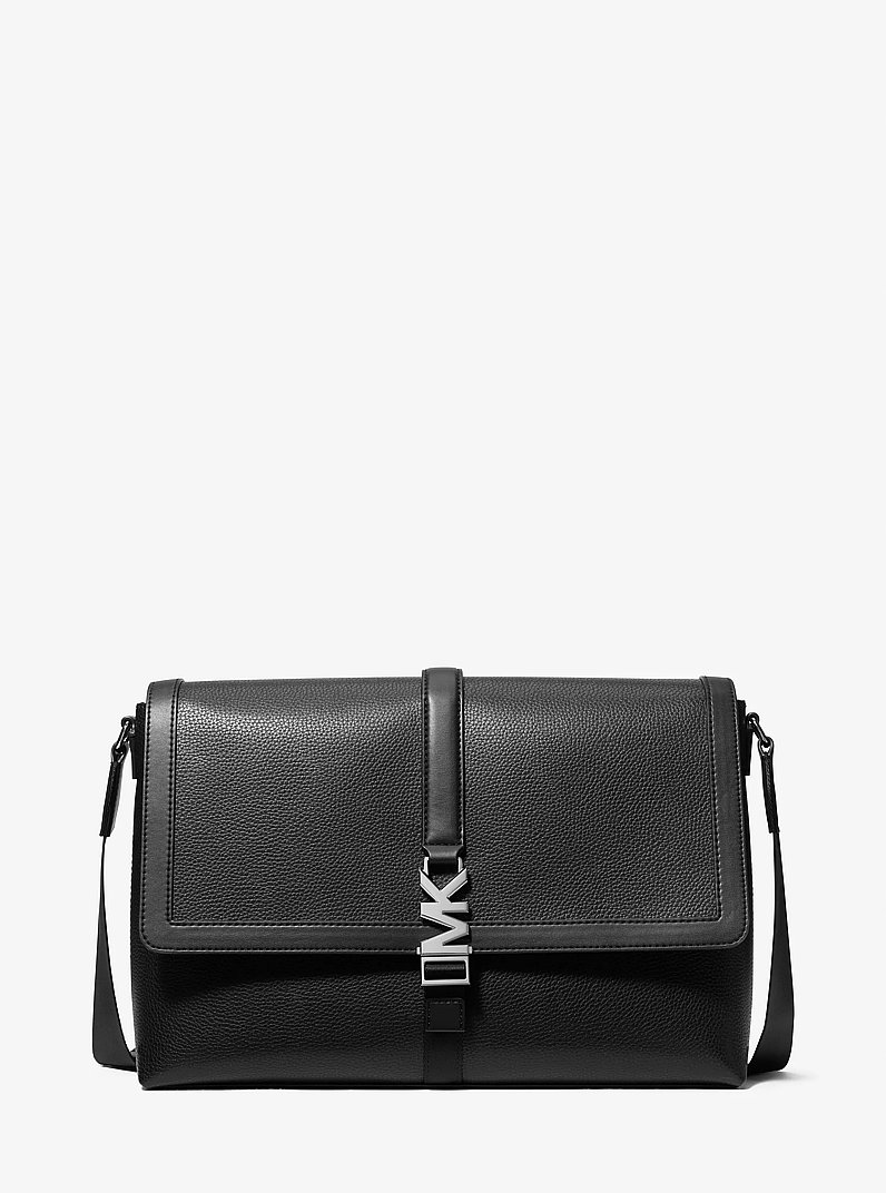 Cyrus Medium Pebbled Leather Messenger Bag in BLACK | Michael Kors