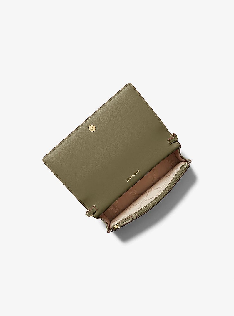 Jet Set Medium Pebbled Leather Front-Flap Crossbody Bag in SAFARI GREEN | Michael Kors