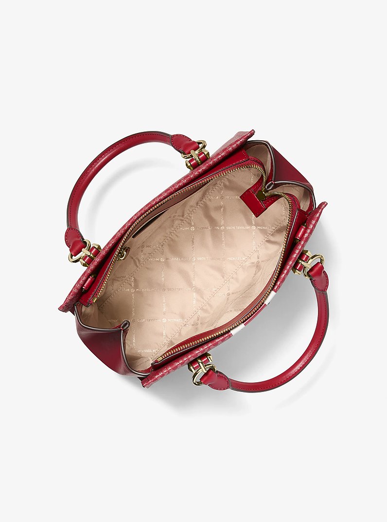 Marilyn Medium Signature Logo Stripe Satchel in CHERRY - Sale