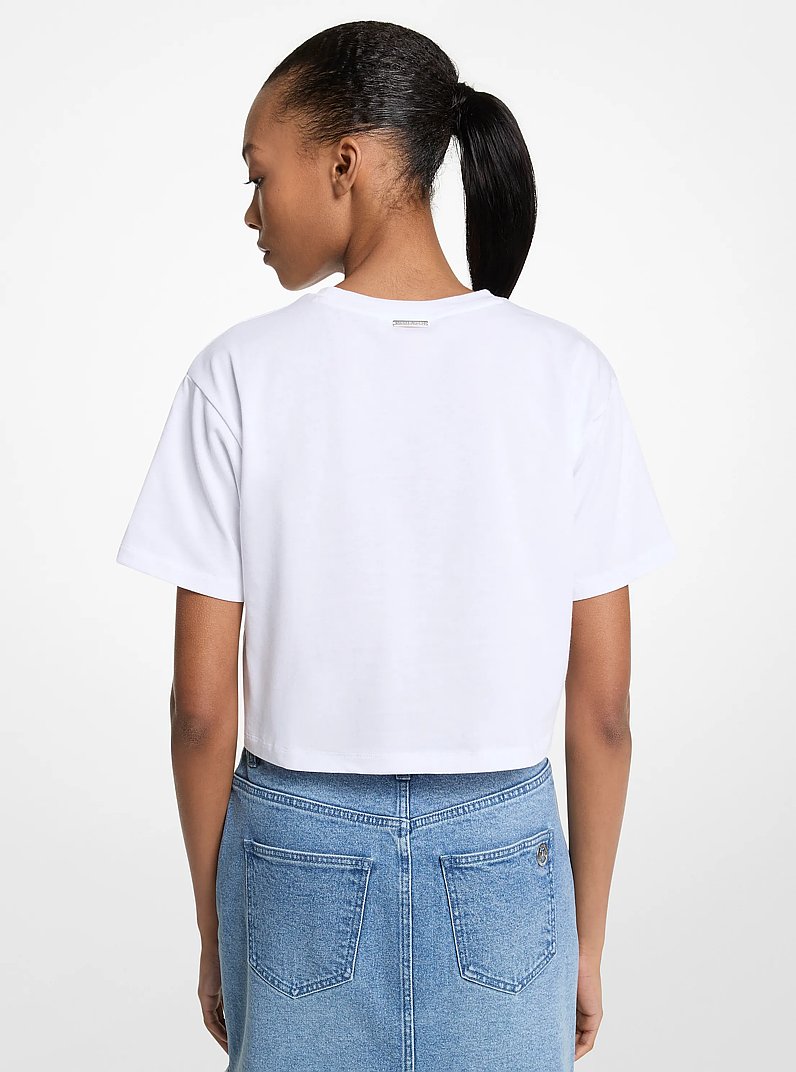 Tee-shirt en coton &agrave; imprim&eacute; graphique et &agrave; paillettes in BLANC | Michael Kors